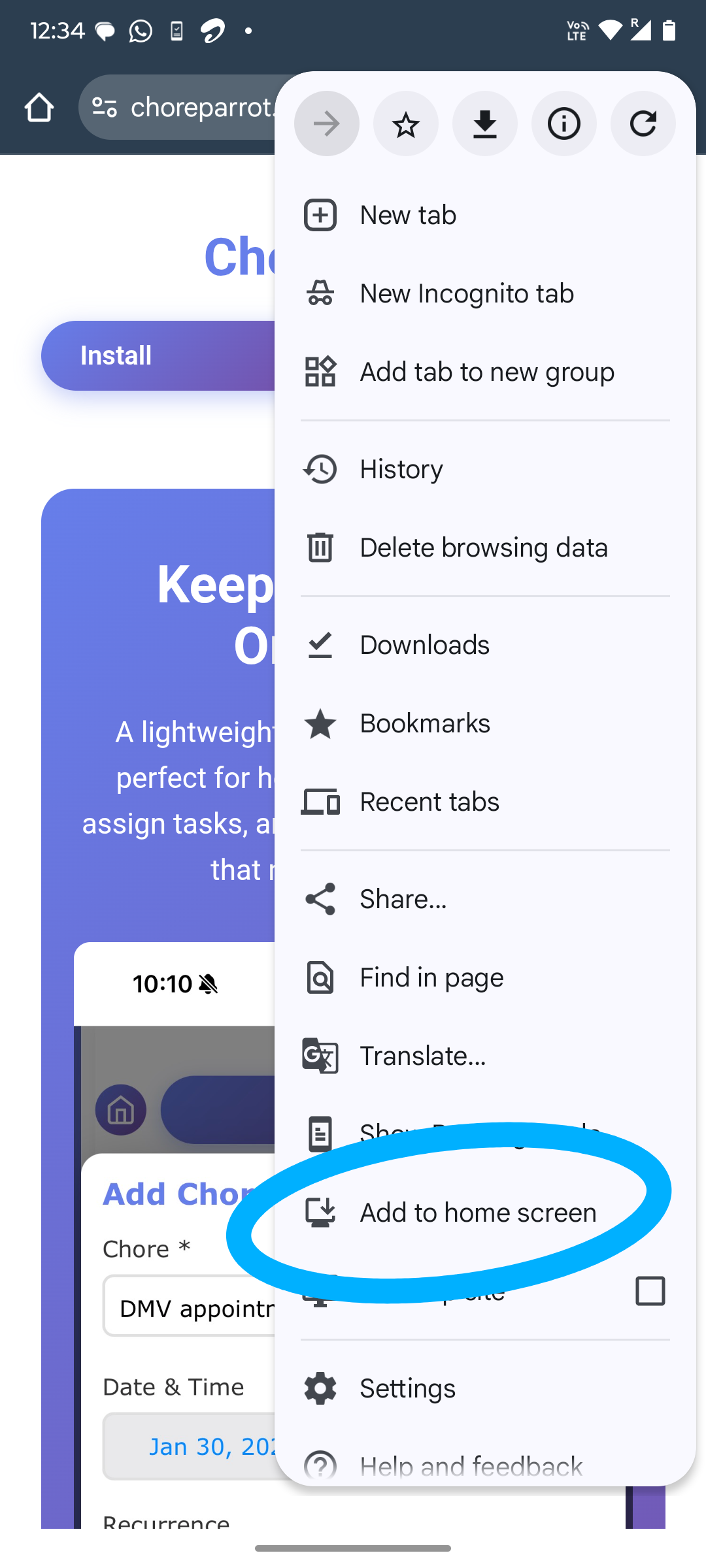 Add to Home screen option